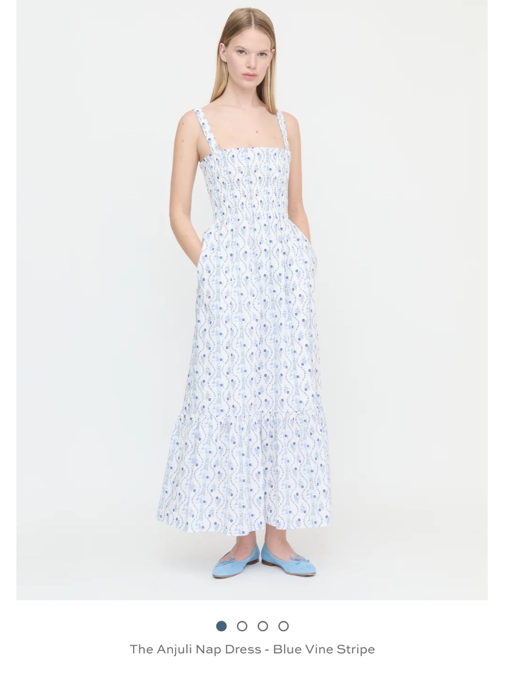 Hill House White and Blue Printed Nap Dress